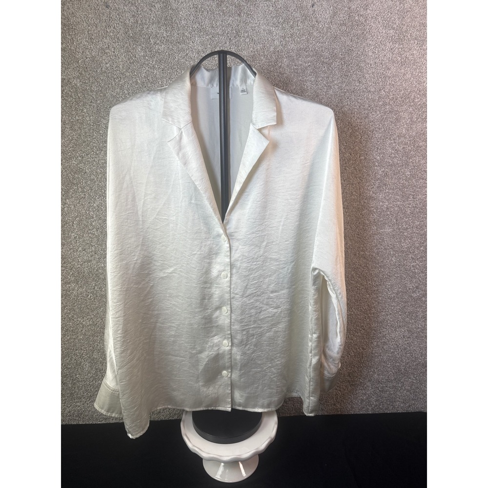 Aritzia Wilfred Free Relaxed Satin Button Up Shirt Off White Large